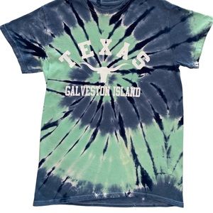 Texas Longhorn Souvenir T-shirt Size S Blue Mint Green tie dye Galveston Island